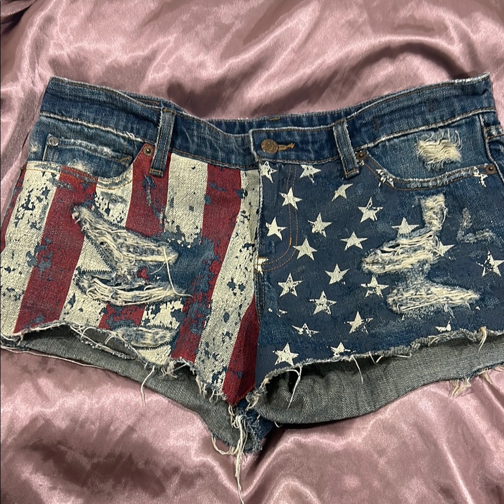American flag Red and White Jean Shorts Distressed Design Ralph Lauren